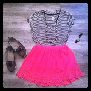 Neon pink mesh overlay skirt